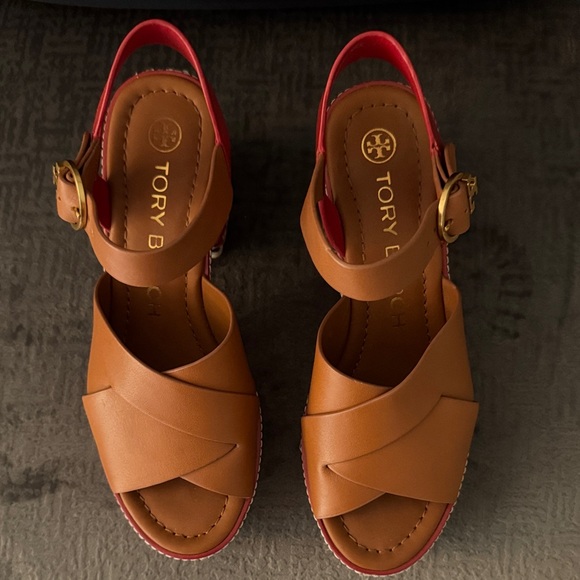 Tory Burch Ambra Brilliant Red and Brown Espadrille Sandals - Picture 2 of 4